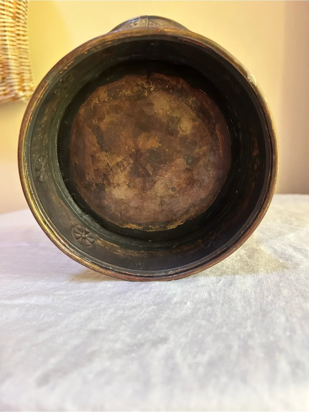 Vintage Mid-Century Embossed Brass Coal Bucket